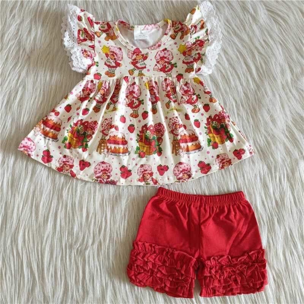 Strawberry shortcake cute lace ruffle 2 Piece shorts set